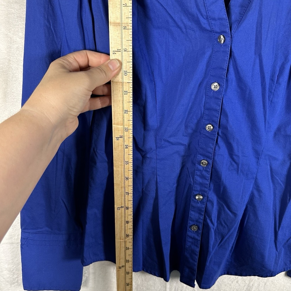 Express Button Up Blouse. Women's S. Royal Blue. V-Neck. Cuff Detail. - Picture 3 of 8
